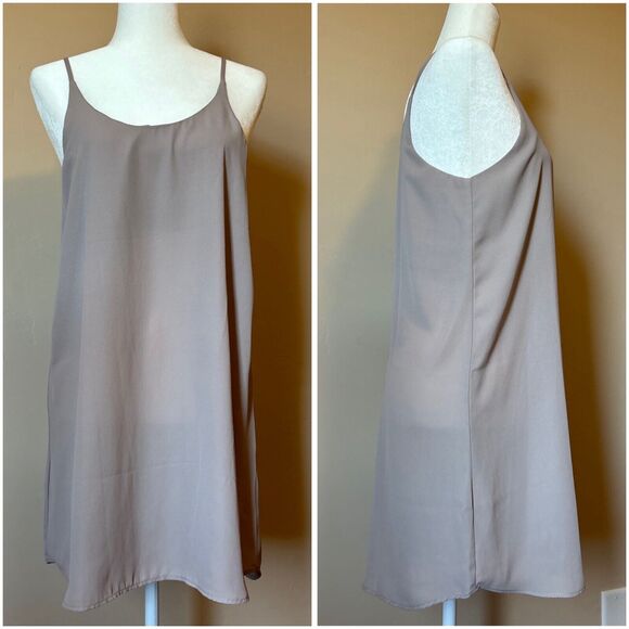 00s Mini Nude Strappy Slip Dress Vtg Made In USA Simple Clean Girl Basic Y2K M/L - Picture 1 of 9